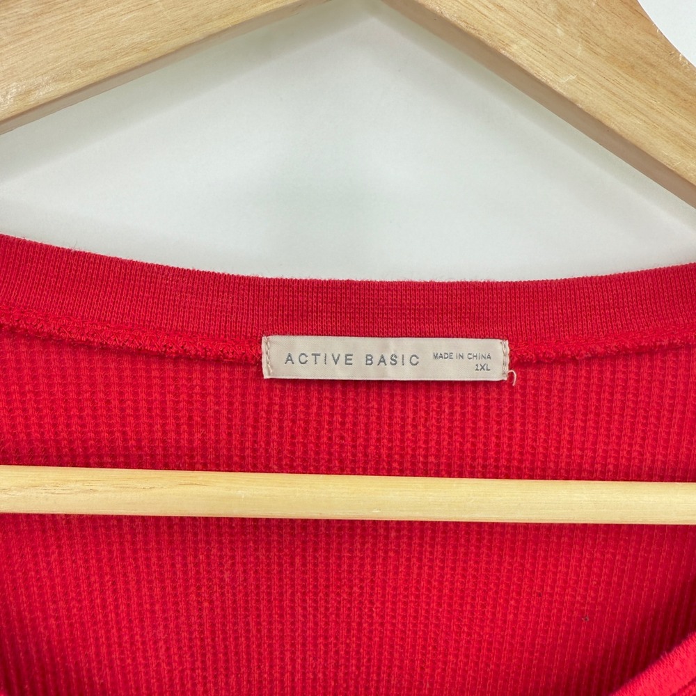 Active Basic 1XL Long Sleeve V Neck Waffle Knit‎ Top Red Basic Runs Small - Picture 3 of 10